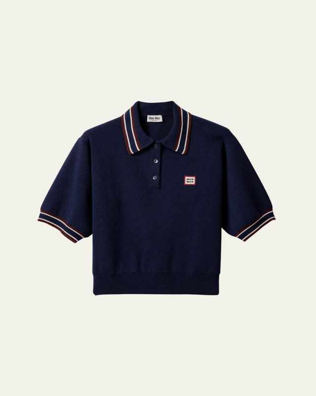 Short-Sleeve Wool Cashmere Polo Sweater